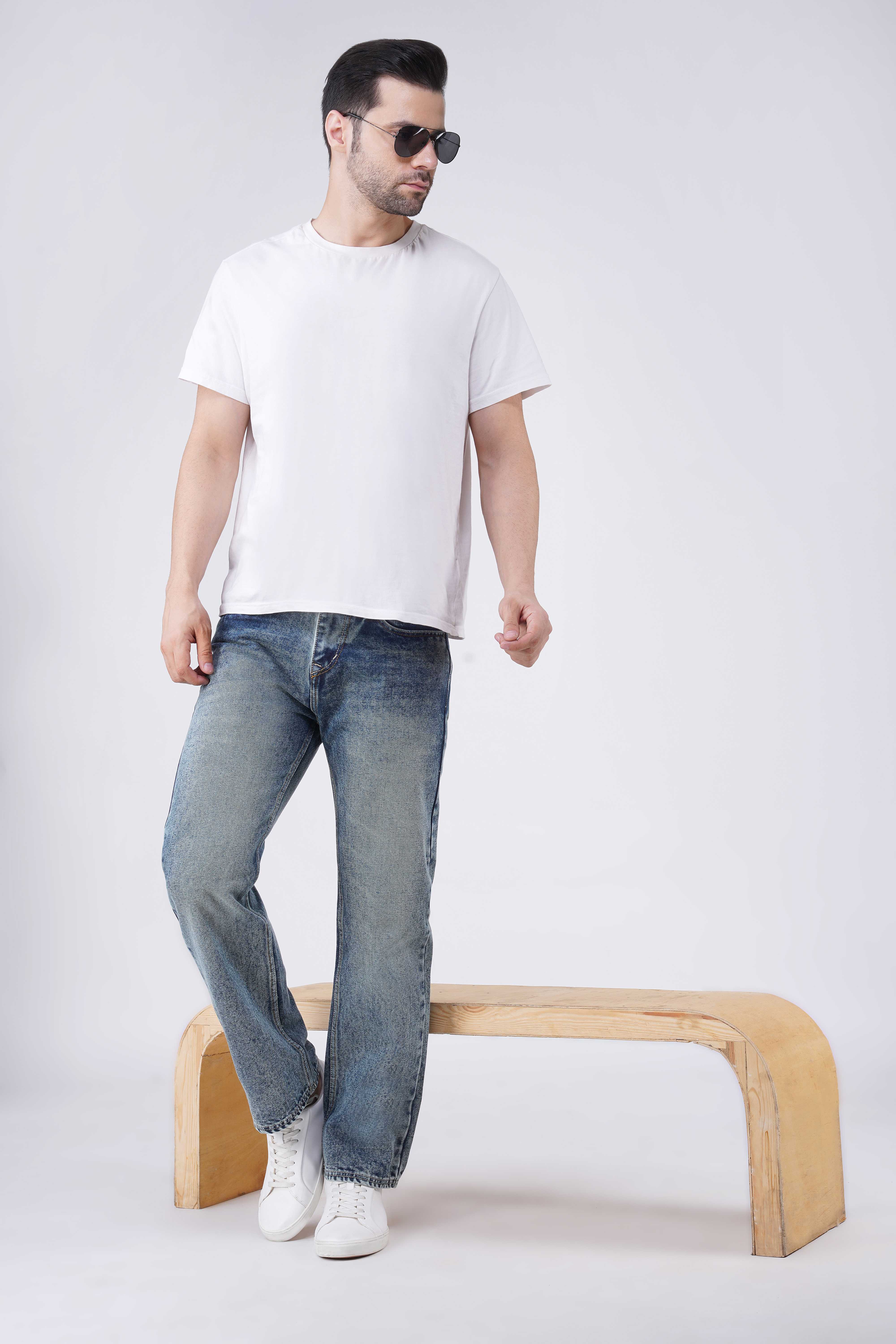 Hidose Straight Fit Faded Blue Jeans